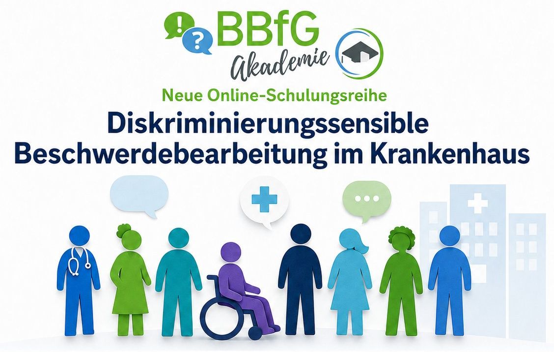 Diskriminierungssensible Beschwerdebearbeitung im Krankenhaus Symbolische Darstellung von Personen in medizinischer Umgebung mit Fokus auf Diskriminierungssensibilität.