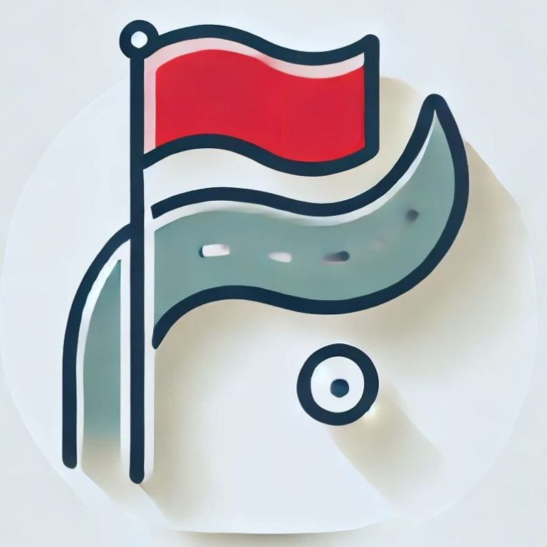 Ein rotes Fähnchen auf einem geschwungenen Golfplatz mit einem Golfball.