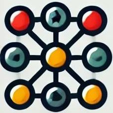 Grafik mit einem zentralen Punkt und radial angeordneten farbigen Knoten.